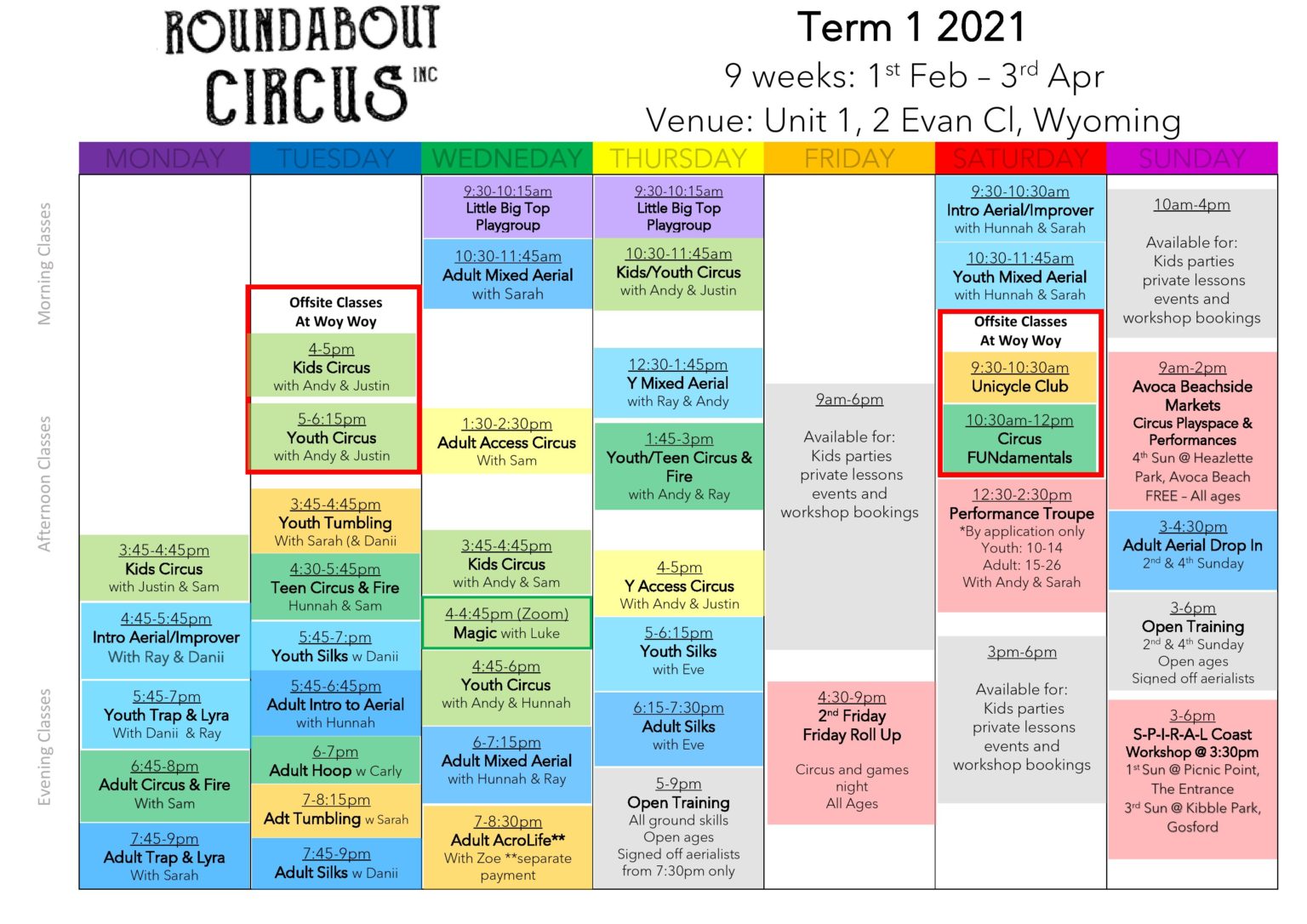 Timetable Roundabout Circus