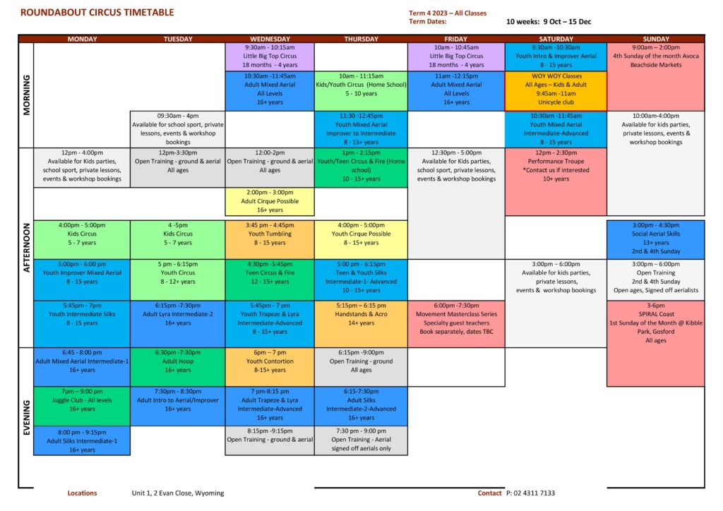 Timetable - Roundabout Circus