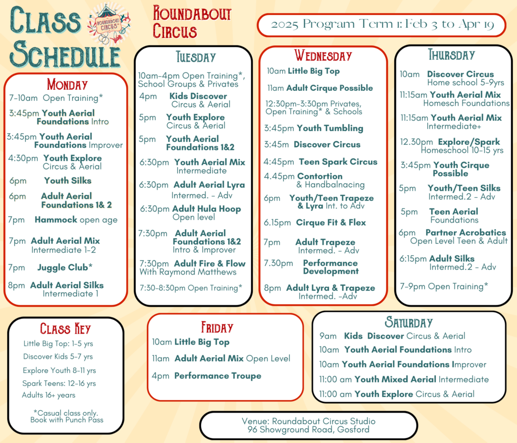 2025 Circus Class timetable